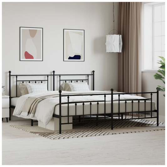 Metal Bed Frame with Headboard and Footboard Black 193x203 cm