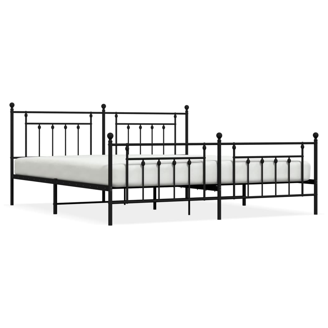 Metal Bed Frame with Headboard and Footboard Black 193x203 cm