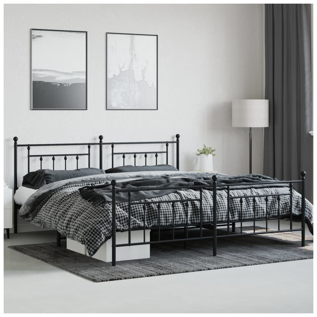 Metal Bed Frame with Headboard and Footboard Black 193x203 cm