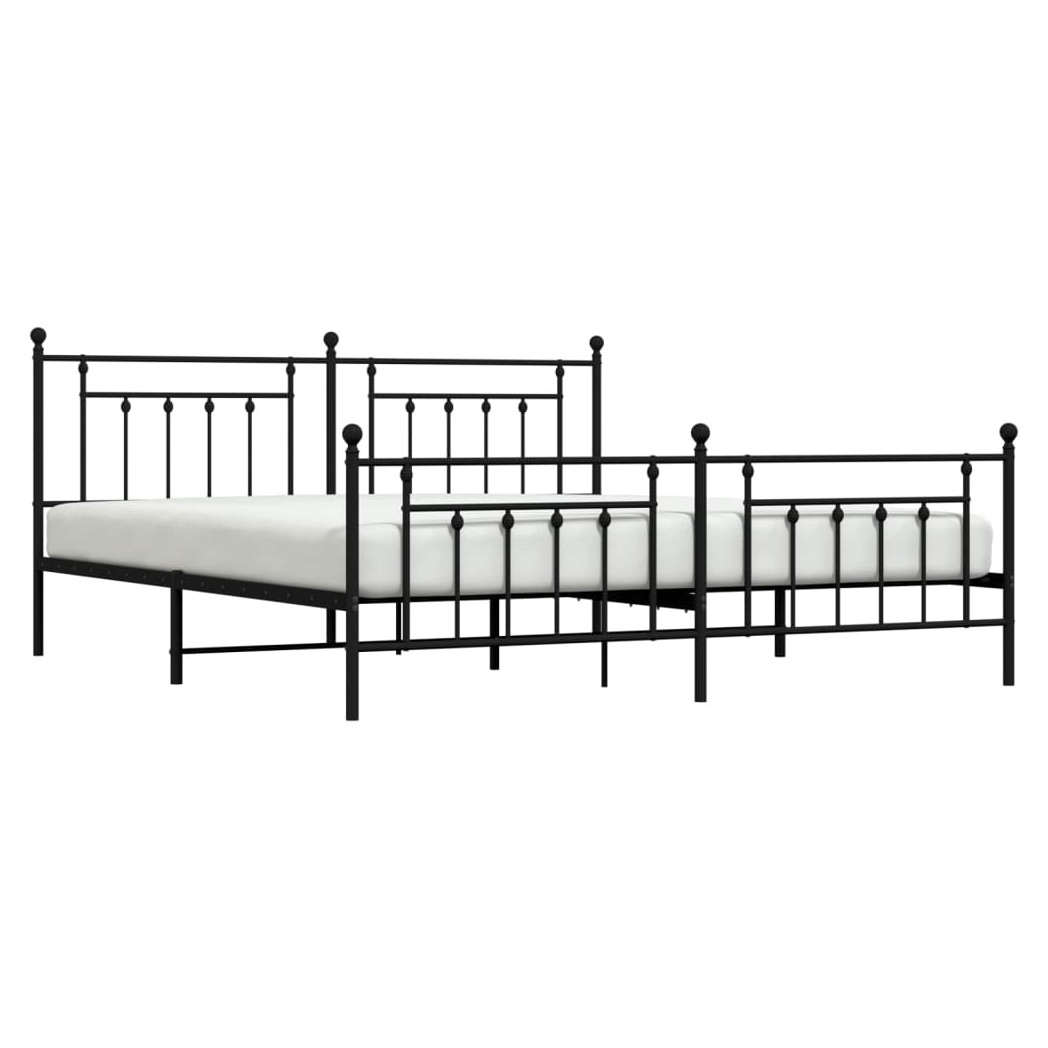 Metal Bed Frame with Headboard and Footboard Black 193x203 cm