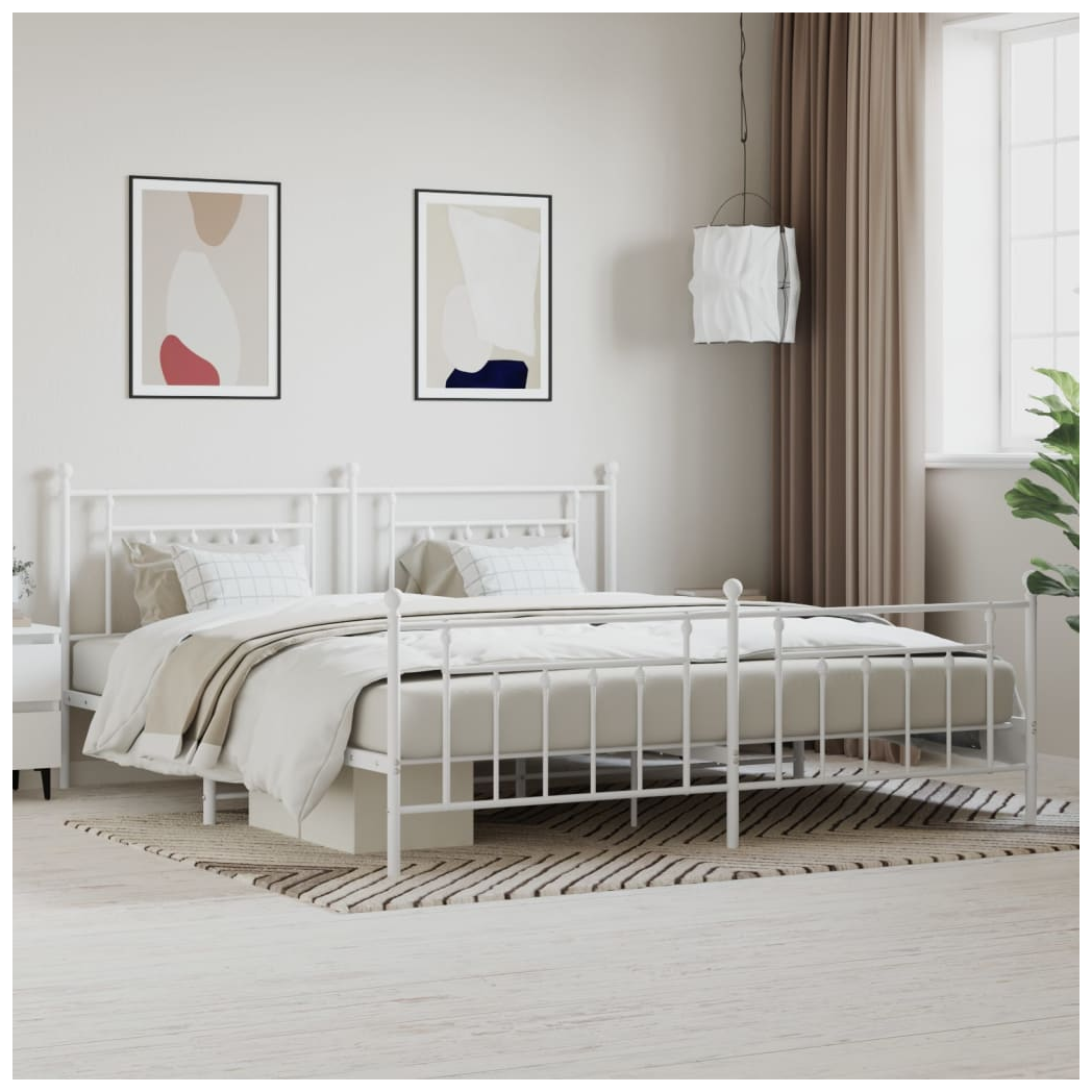 Metal Bed Frame with Headboard and Footboard White 193x203 cm