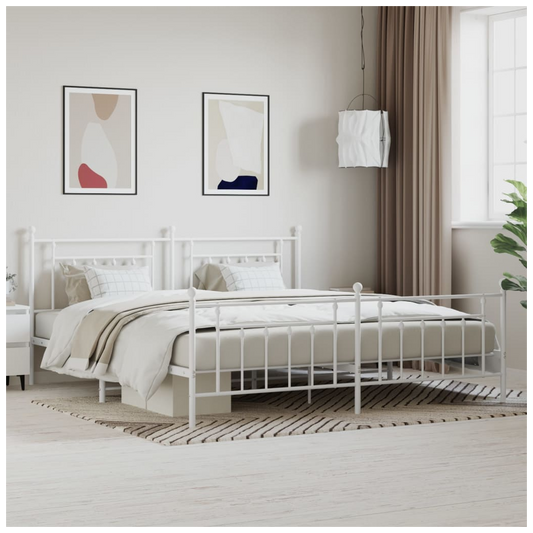 Metal Bed Frame with Headboard and Footboard White 193x203 cm