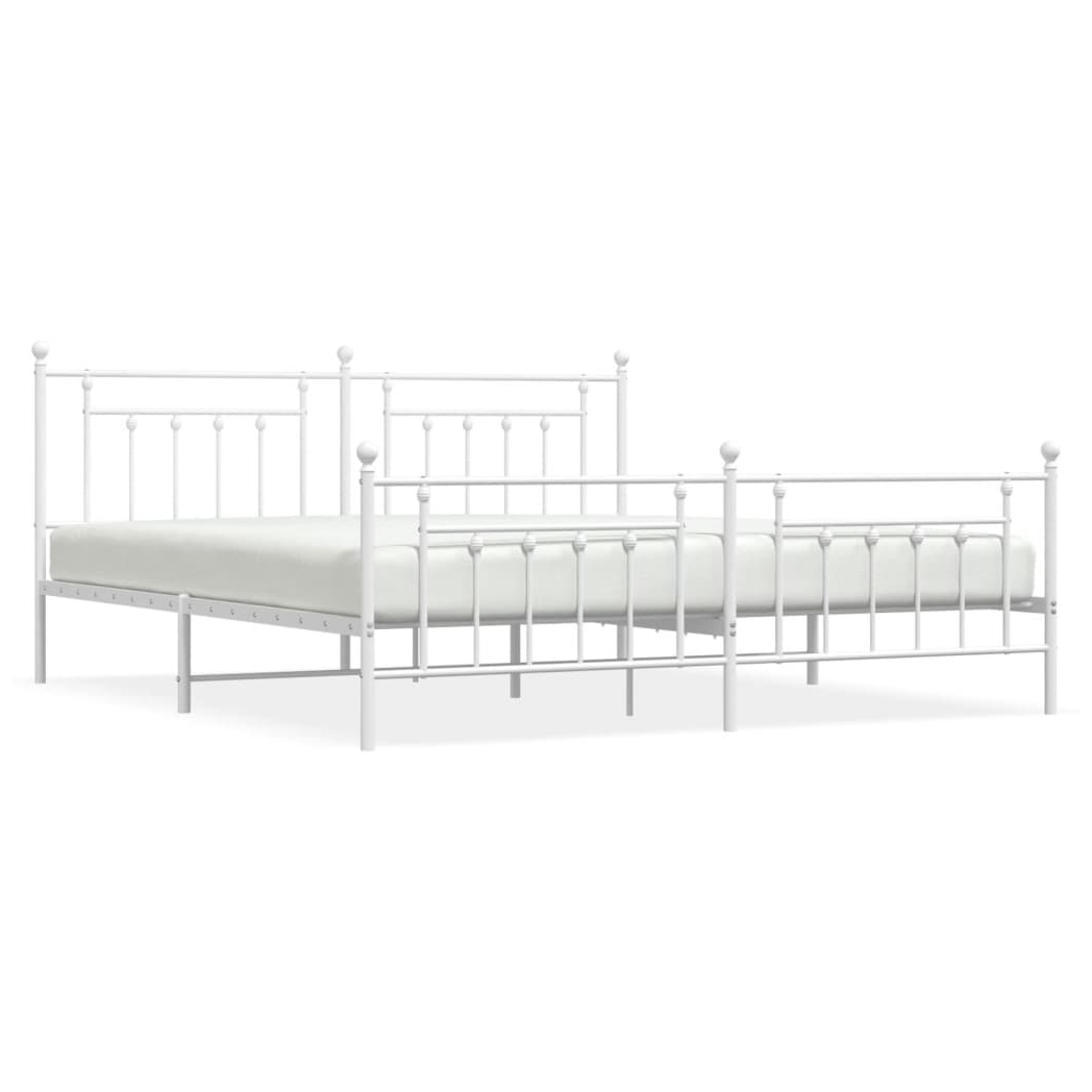 Metal Bed Frame with Headboard and Footboard White 193x203 cm