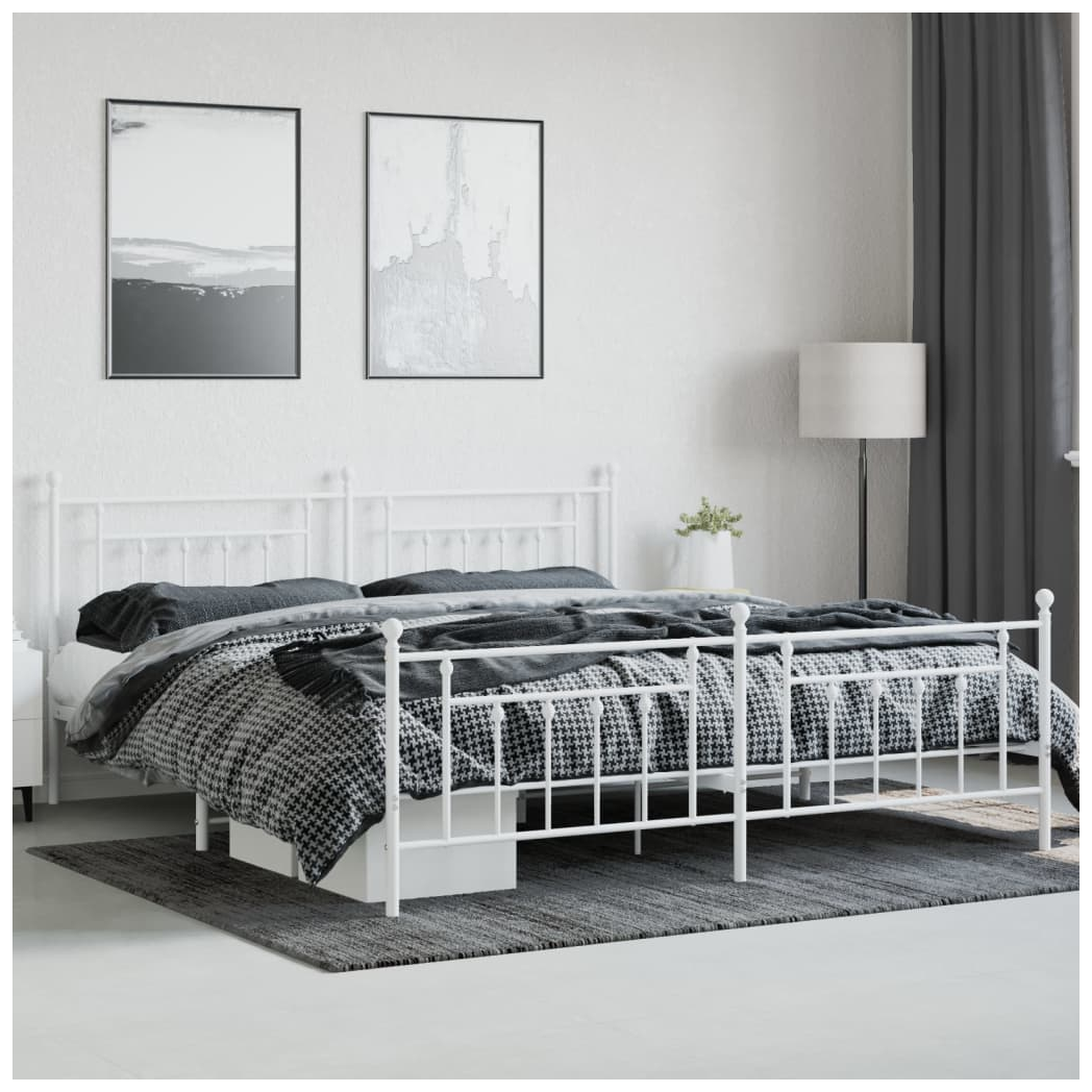 Metal Bed Frame with Headboard and Footboard White 193x203 cm