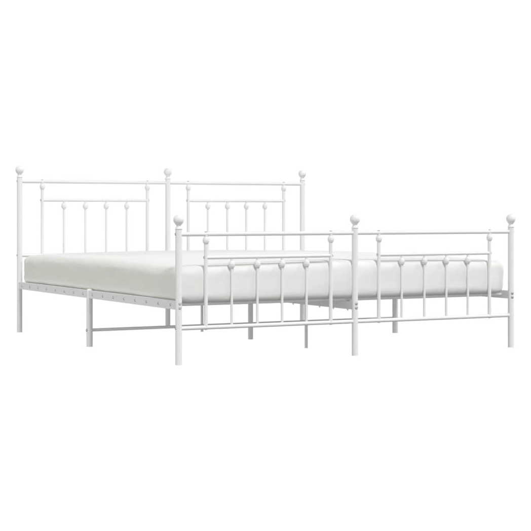 Metal Bed Frame with Headboard and Footboard White 193x203 cm