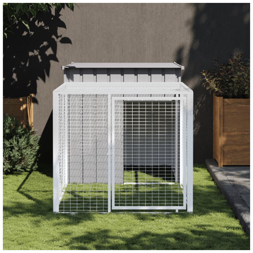 Chicken Cage with Run Light Grey 110x201x110 cm Galvanised Steel