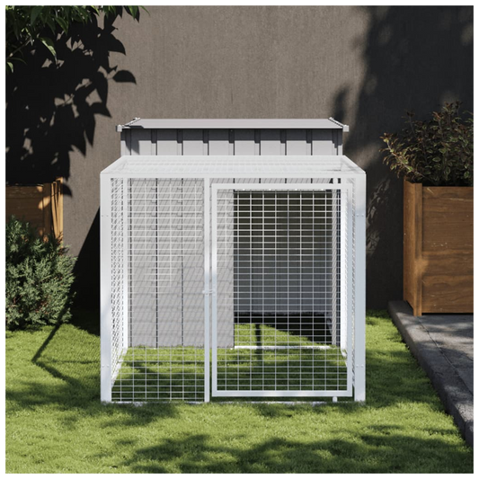 Chicken Cage with Run Light Grey 110x201x110 cm Galvanised Steel