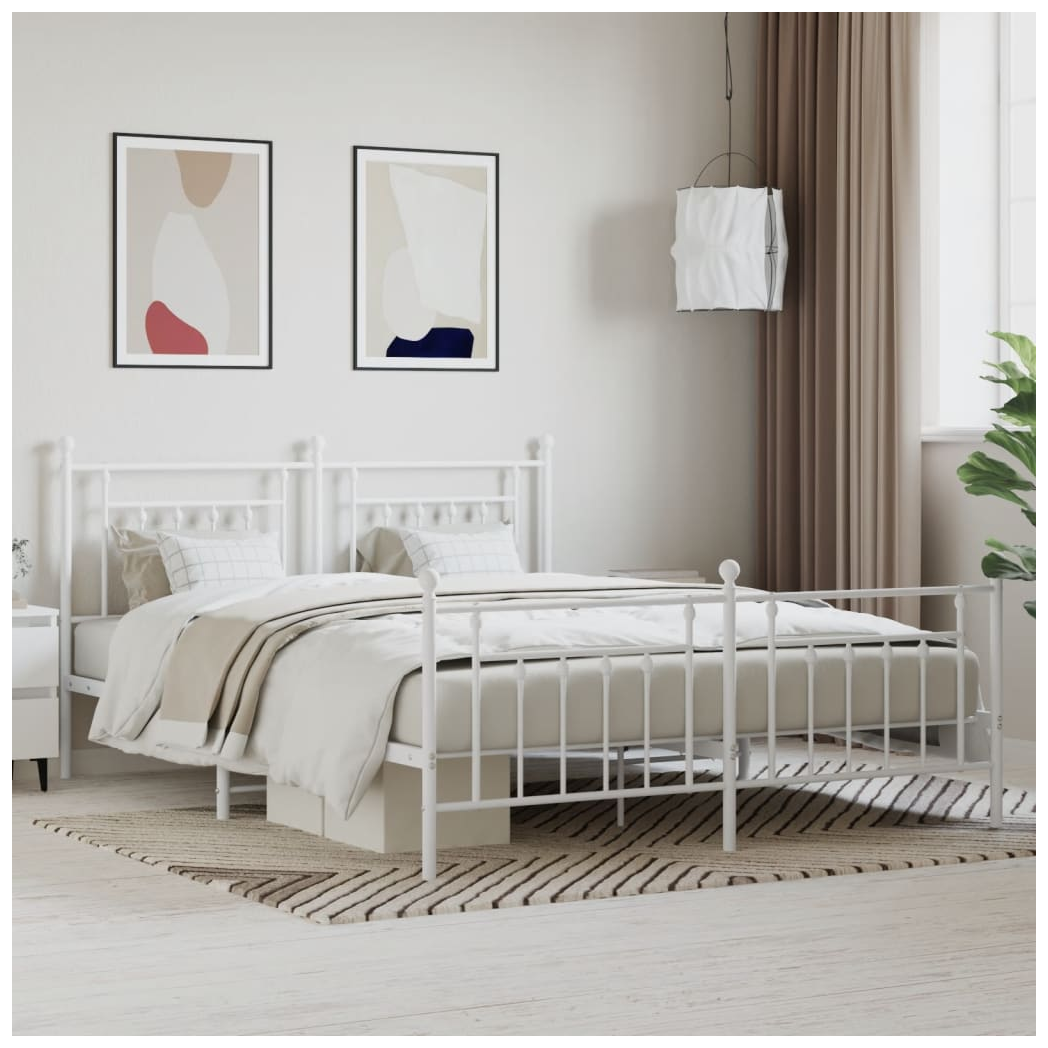 Metal Bed Frame with Headboard and Footboard White 183x213 cm