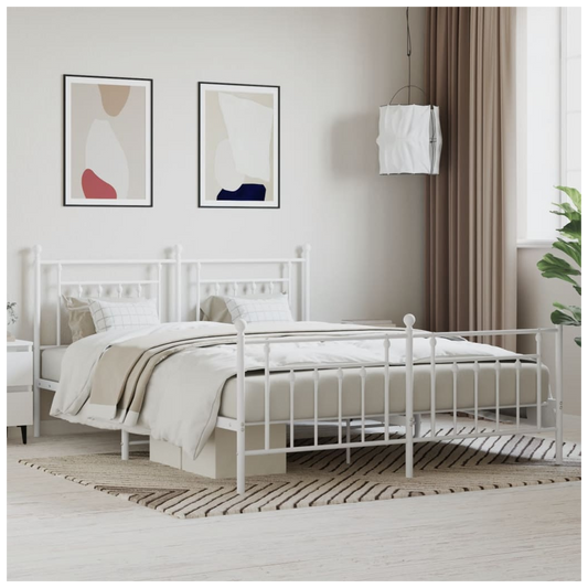 Metal Bed Frame with Headboard and Footboard White 183x213 cm