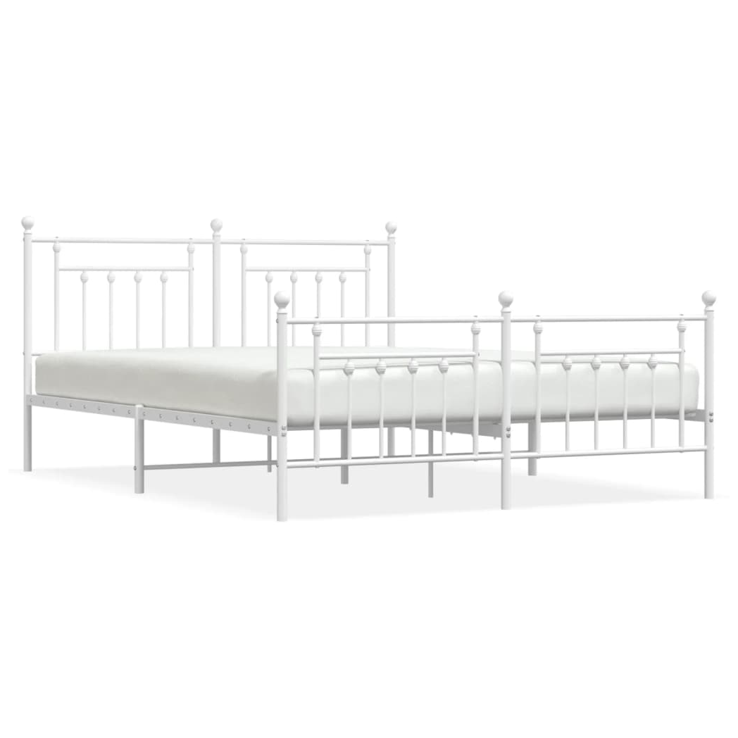 Metal Bed Frame with Headboard and Footboard White 183x213 cm