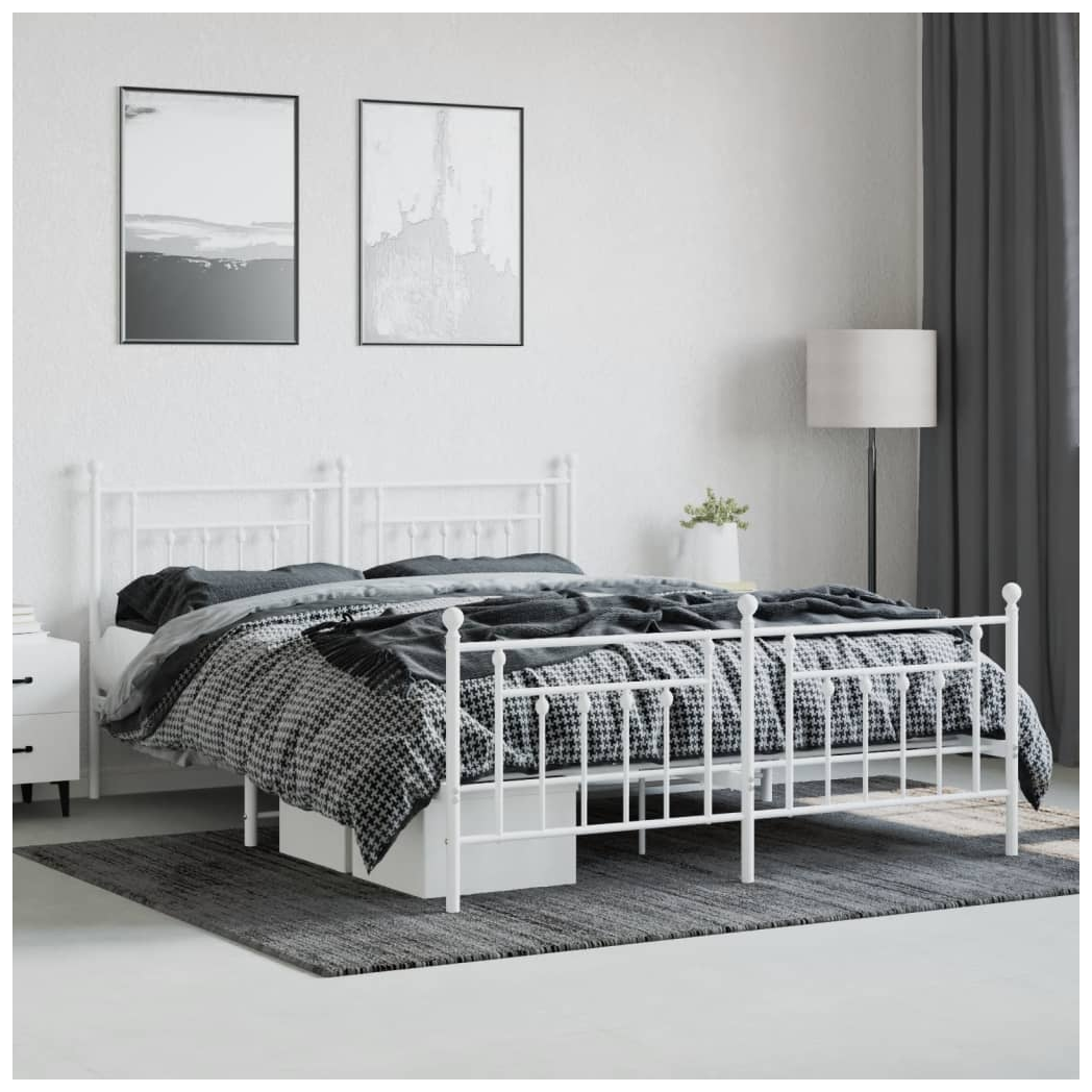 Metal Bed Frame with Headboard and Footboard White 183x213 cm