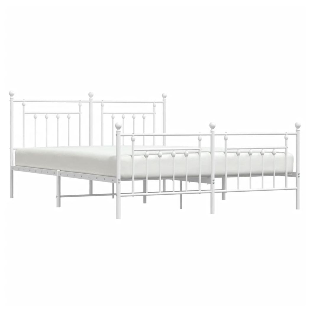 Metal Bed Frame with Headboard and Footboard White 183x213 cm