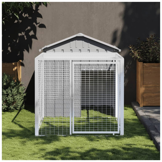 Chicken Cage with Run Light Grey 117x201x123 cm Galvanised Steel
