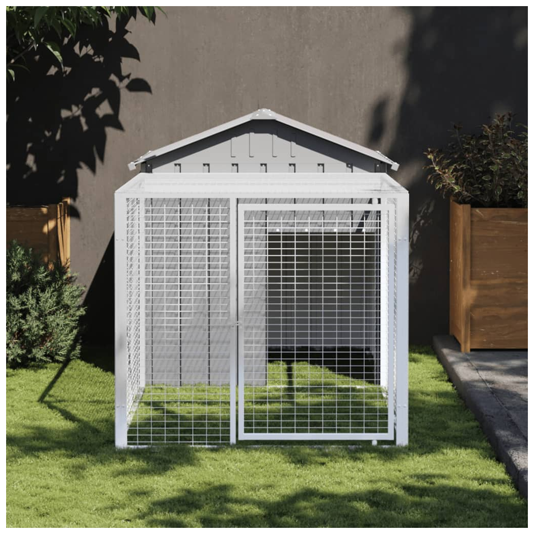 Chicken Cage with Run Light Grey 117x201x123 cm Galvanised Steel