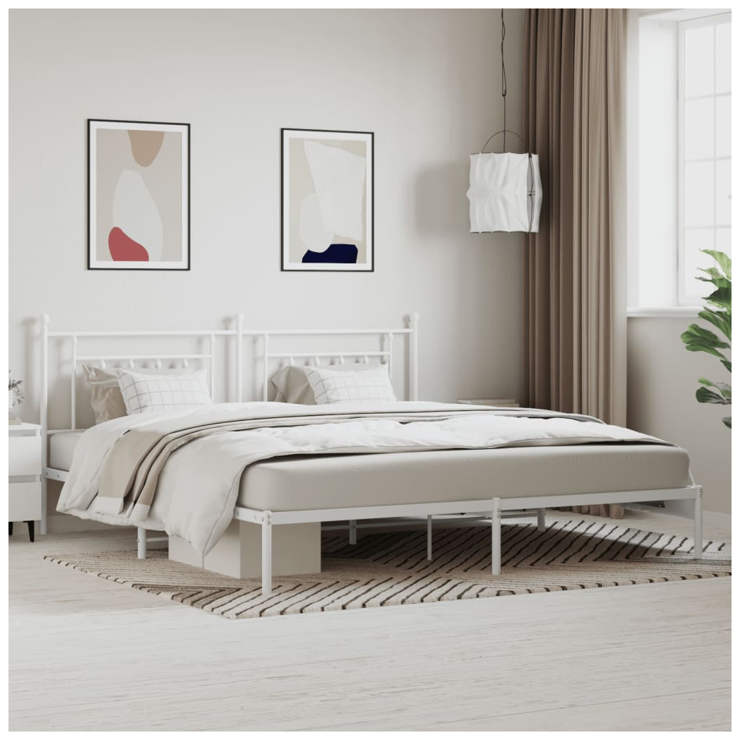 Metal Bed Frame with Headboard White 200x200 cm