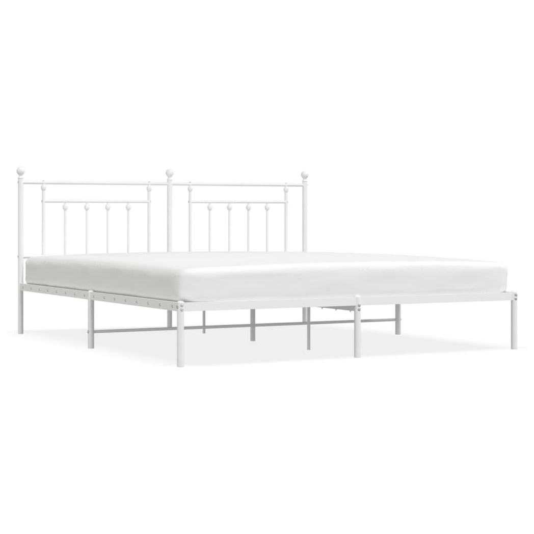 Metal Bed Frame with Headboard White 200x200 cm