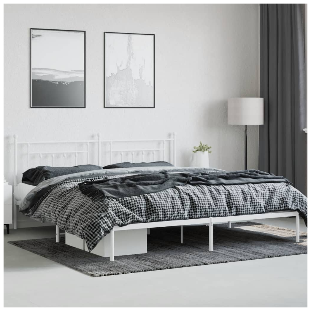 Metal Bed Frame with Headboard White 200x200 cm