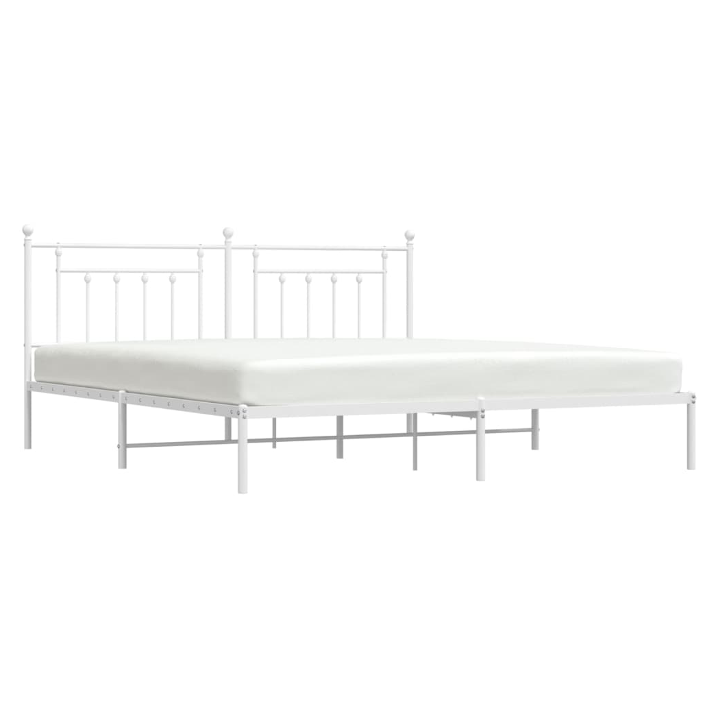 Metal Bed Frame with Headboard White 200x200 cm