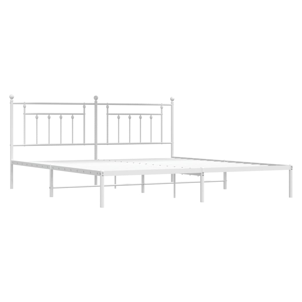 Metal Bed Frame with Headboard White 200x200 cm