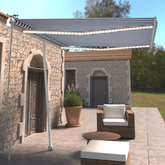 Manual Retractable Awning with LED 300x250 cm Blue and White