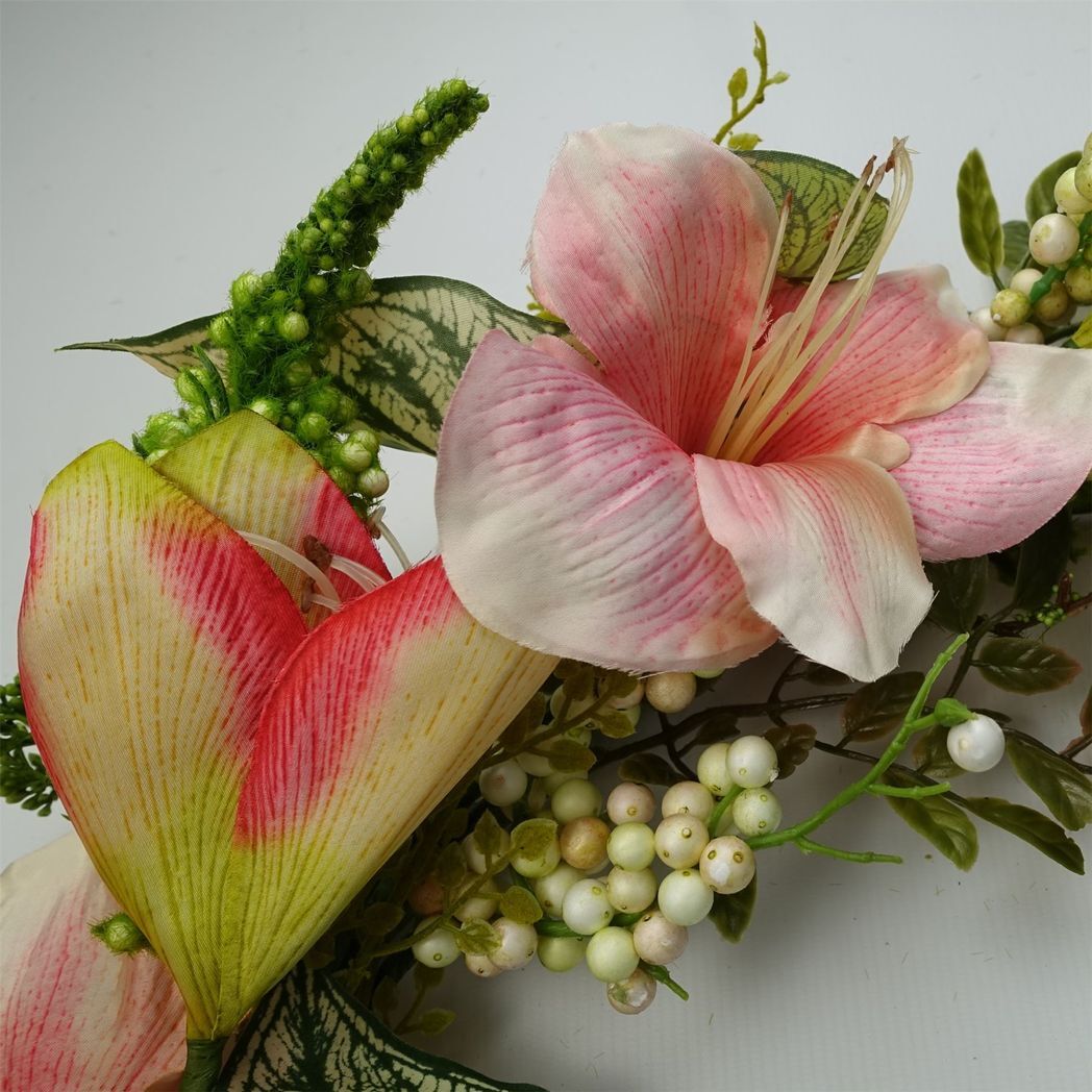 60cm Artificial Pink Lily Wreath