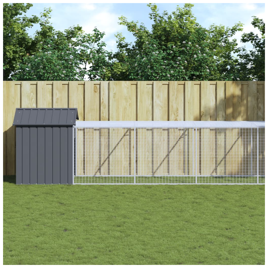 Chicken Cage with Run Anthracite 117x1221x123 cm Galvanised Steel