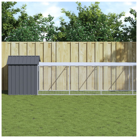 Chicken Cage with Run Anthracite 117x1221x123 cm Galvanised Steel