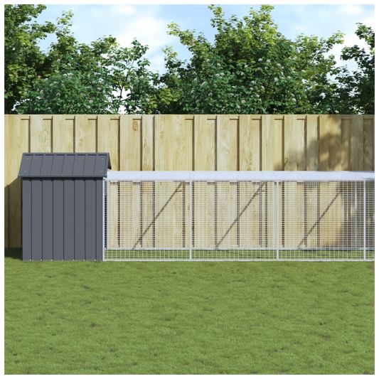 Chicken Cage with Run Anthracite 117x609x123 cm Galvanised Steel