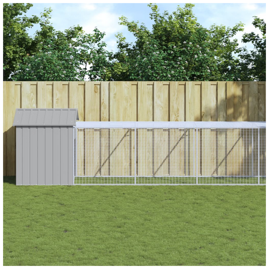 Chicken Cage with Run Light Grey 117x609x123 cm Galvanised Steel