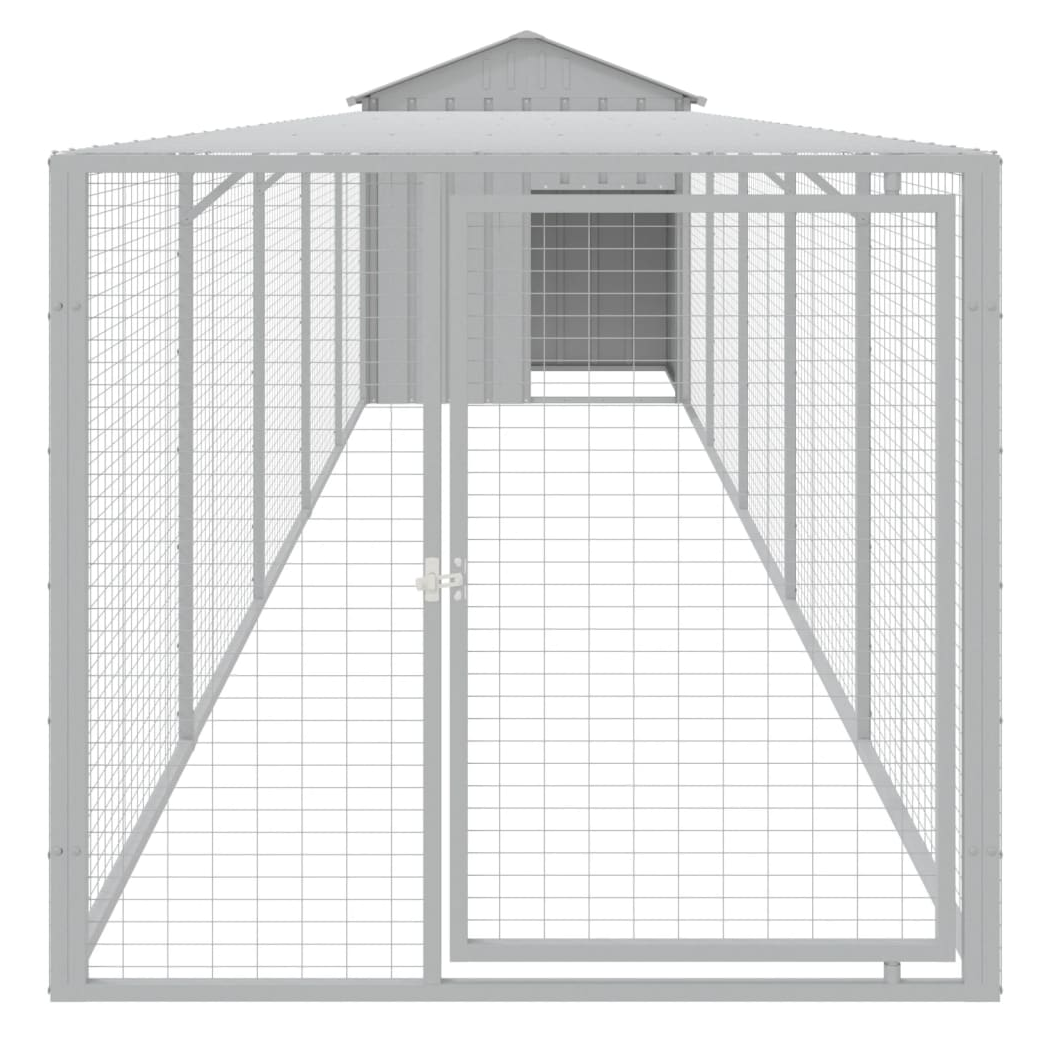 Chicken Cage with Run Light Grey 117x609x123 cm Galvanised Steel