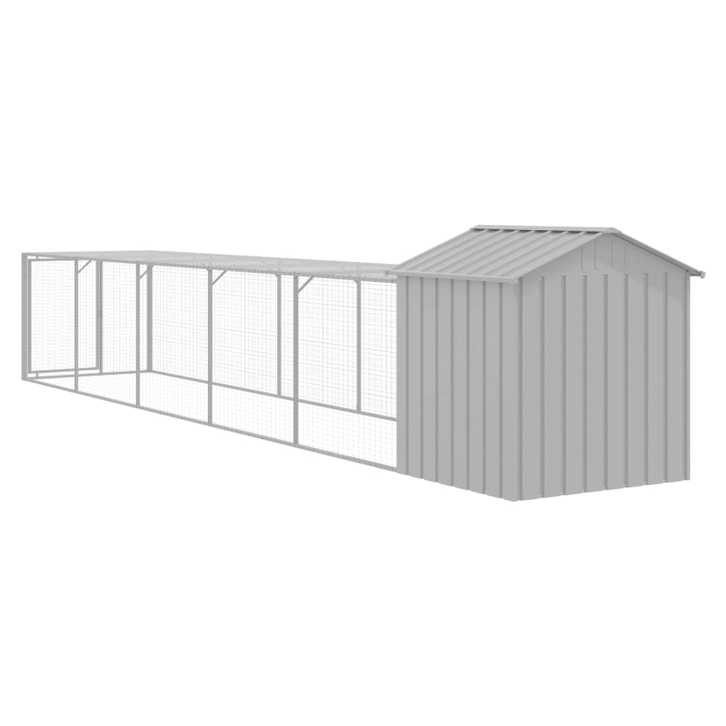 Chicken Cage with Run Light Grey 117x609x123 cm Galvanised Steel