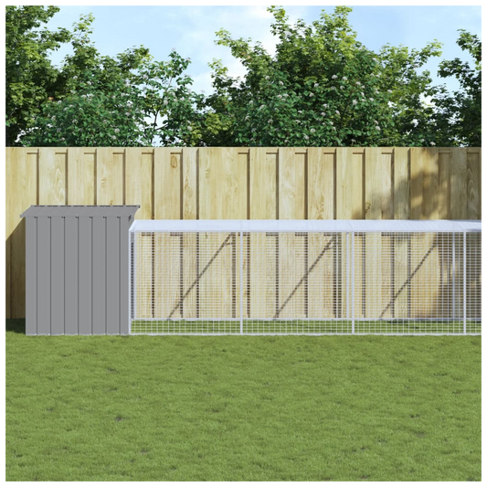 Chicken Cage with Run Light Grey 110x609x110 cm Galvanised Steel