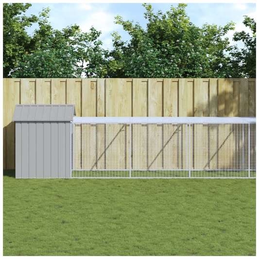 Chicken Cage with Run Light Grey 117x1221x123 cm Galvanised Steel
