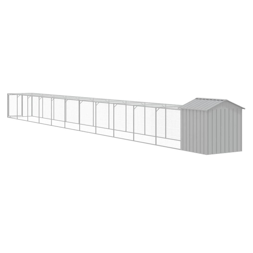 Chicken Cage with Run Light Grey 117x1221x123 cm Galvanised Steel