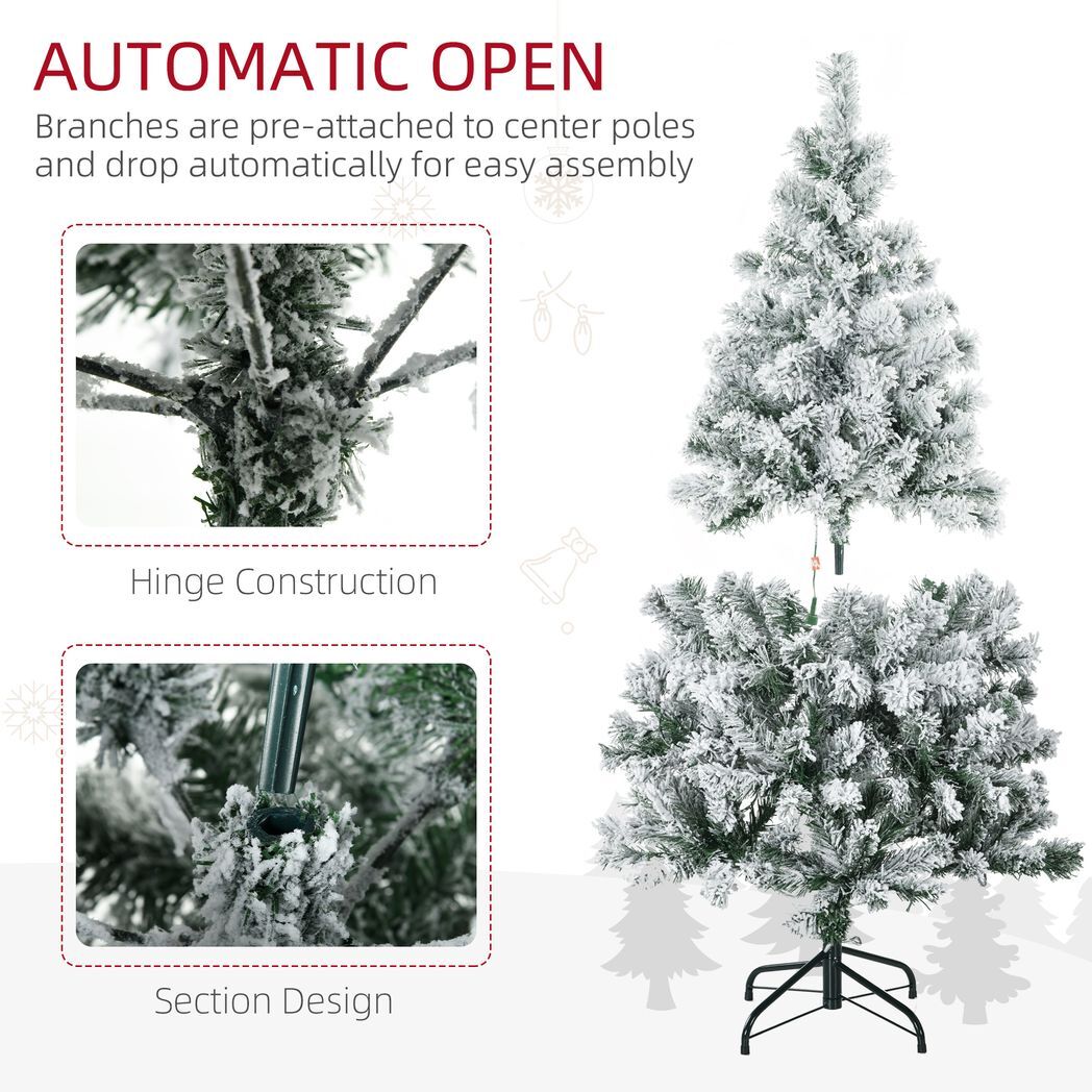 HOMCOM 4.5ft Artificial Flocked Christmas Tree with LED Lights, Snow Branches