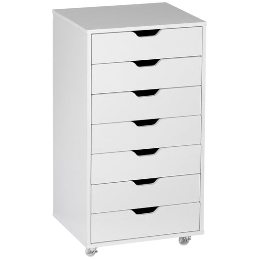 Vinsetto Mobile Filing Cabinet, 7-drawer File Cabinet with Wheels, White