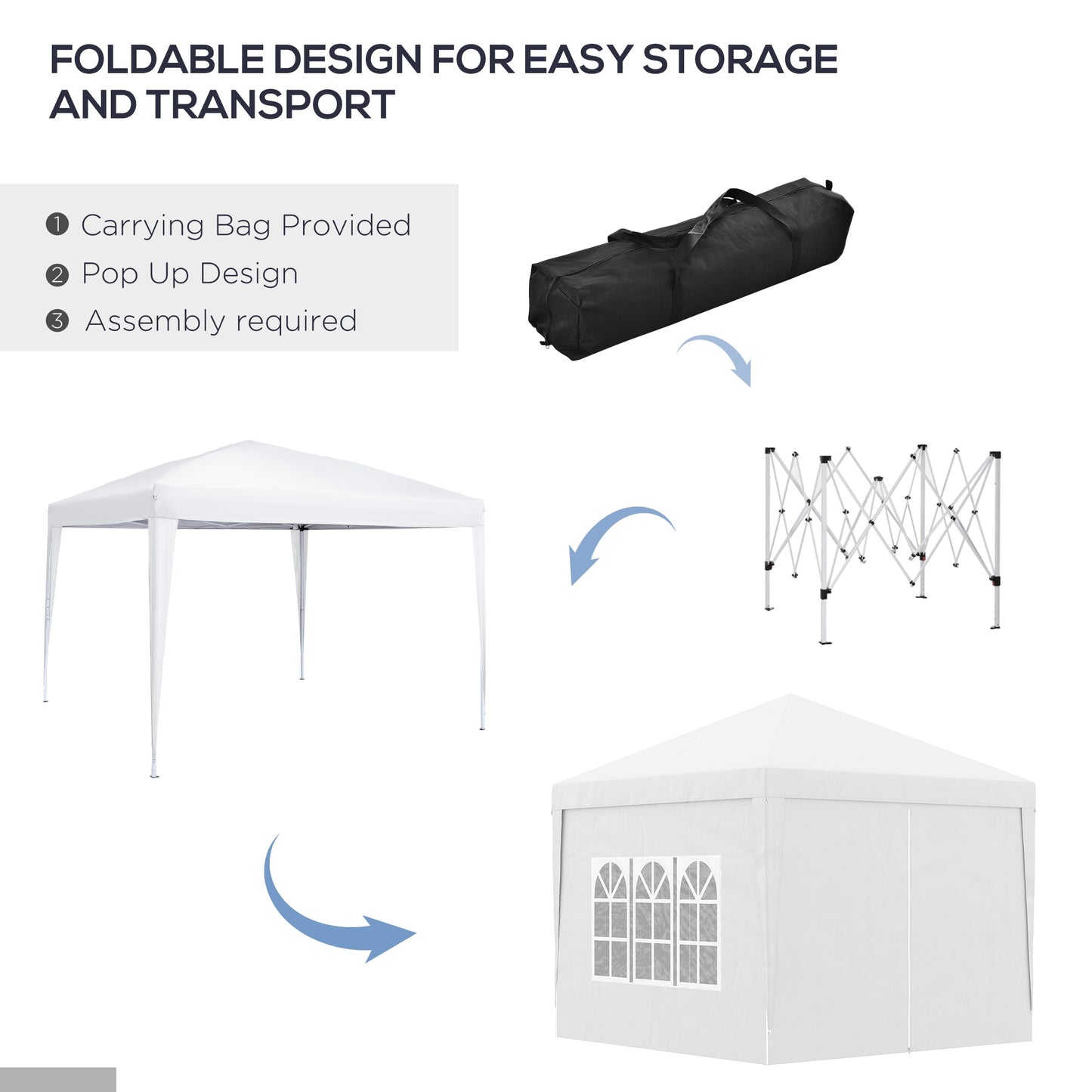 Svvalka 3mx3m Pop Up Gazebo Party Tent Canopy Marquee with Storage Bag White