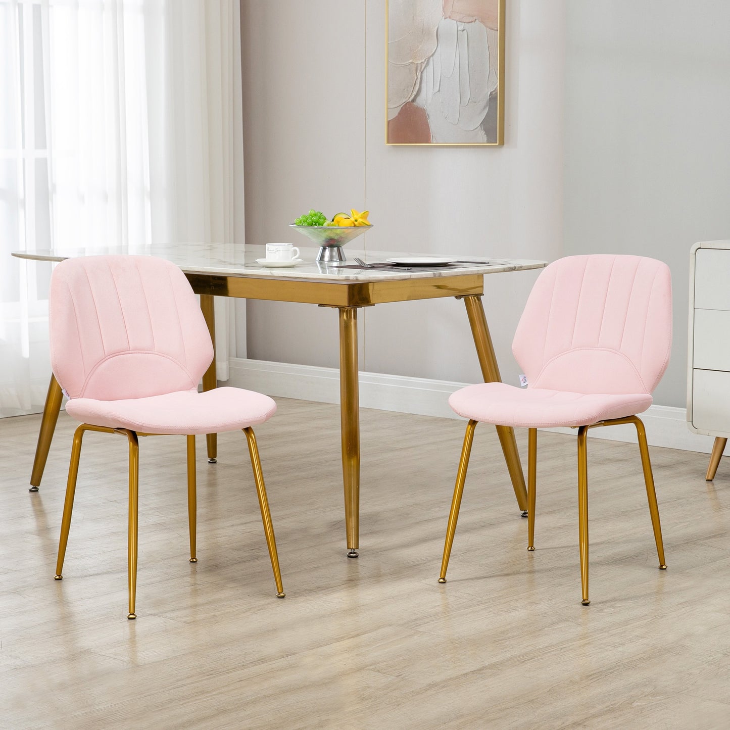 SvvalkaModern Dining Chairs Set of 2 with Padded Seat and Steel Legs, Pink