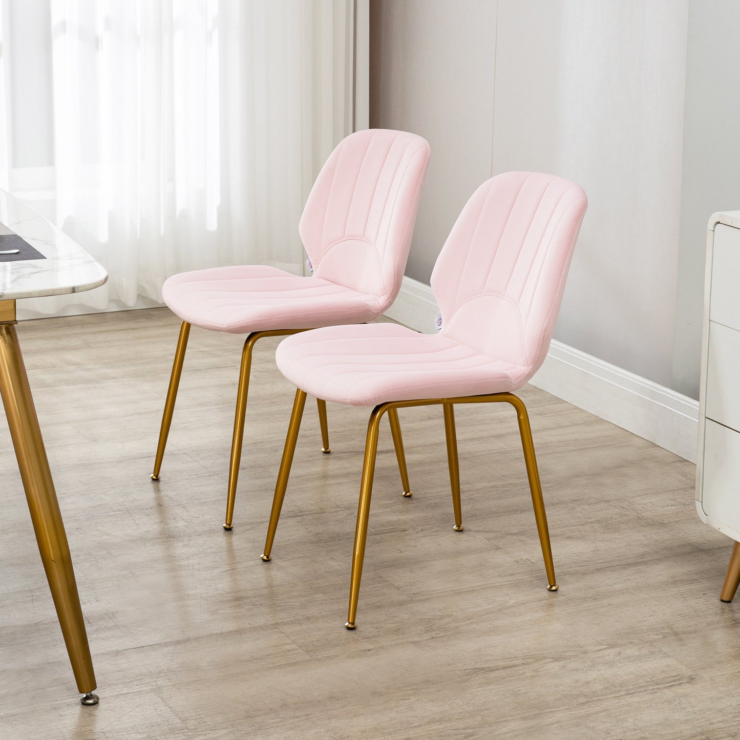 SvvalkaModern Dining Chairs Set of 2 with Padded Seat and Steel Legs, Pink