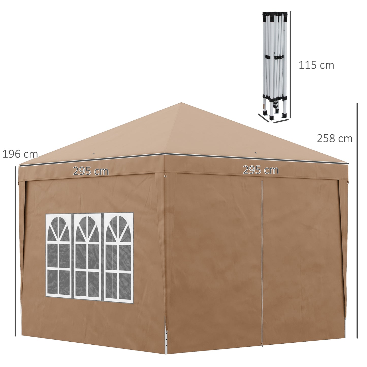 Svvalka 3x3 m Pop Up Gazebo Party Tent Canopy Marquee with Storage Bag Coffee