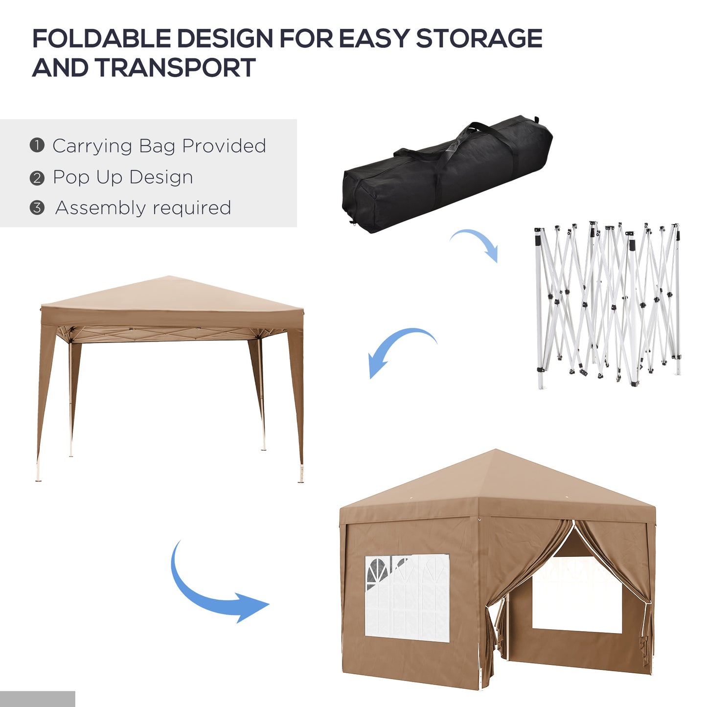 Svvalka 3x3 m Pop Up Gazebo Party Tent Canopy Marquee with Storage Bag Coffee