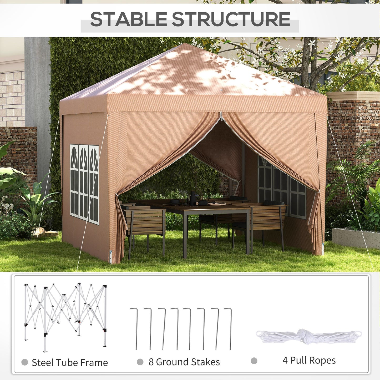Svvalka 3x3 m Pop Up Gazebo Party Tent Canopy Marquee with Storage Bag Coffee