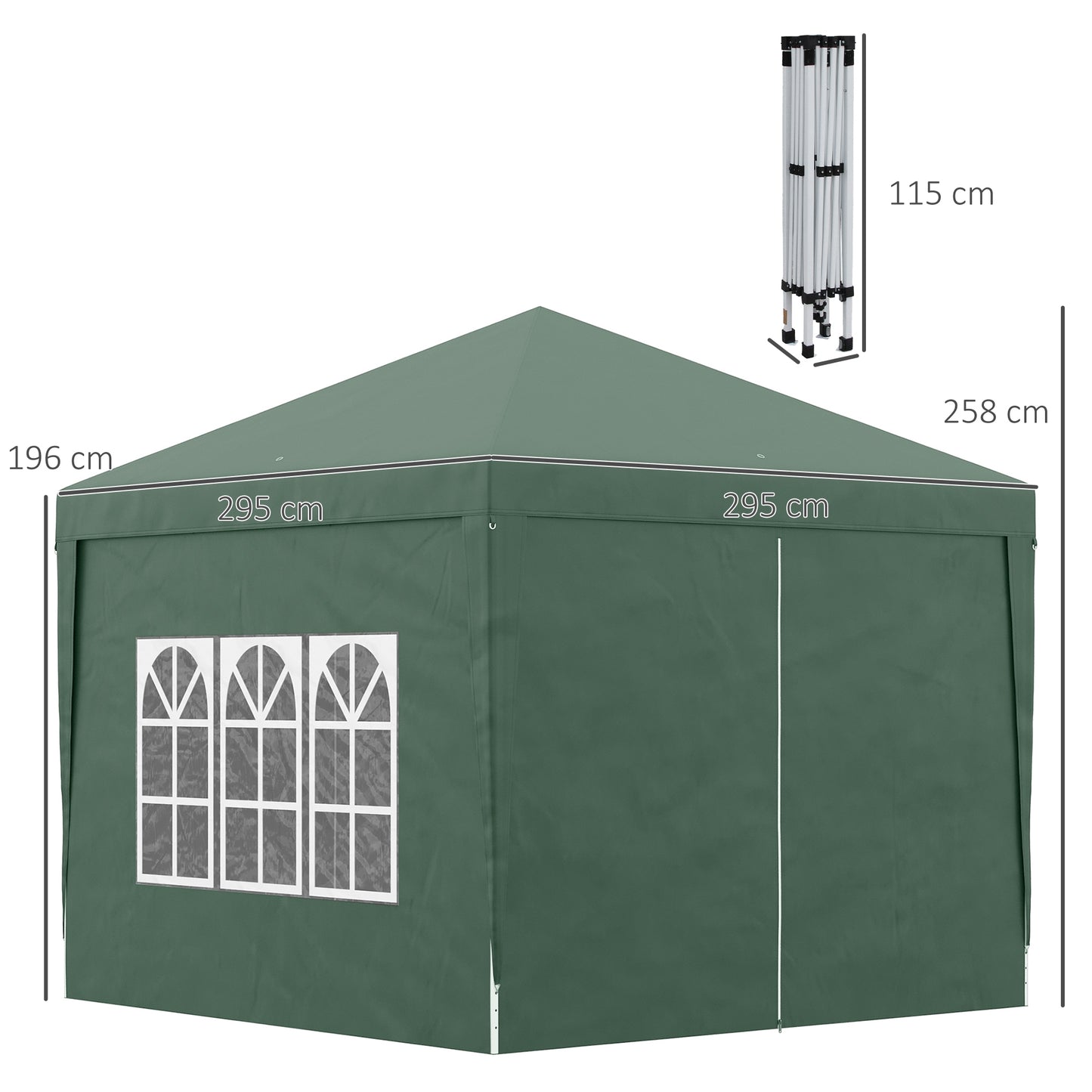 Svvalka 3mx3m Pop Up Gazebo Party Tent Canopy Marquee with Storage Bag Green