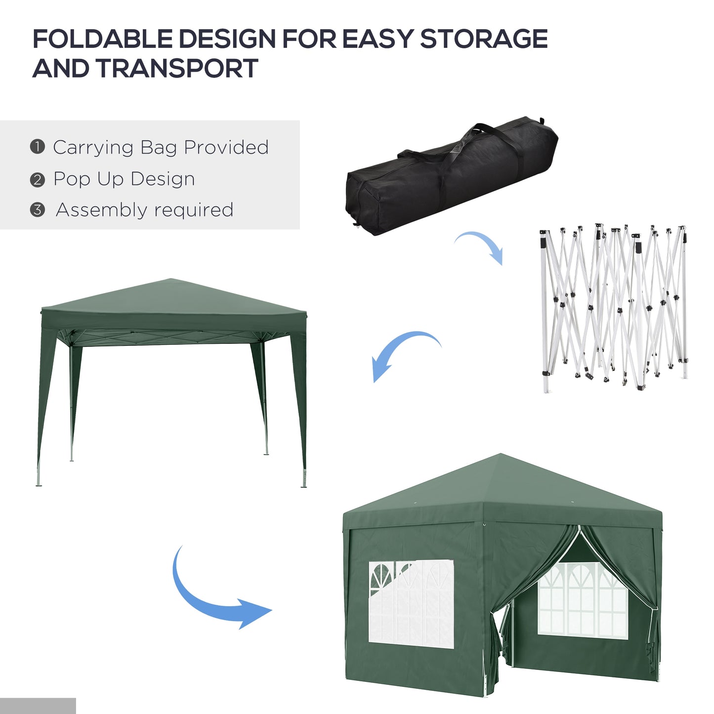 Svvalka 3mx3m Pop Up Gazebo Party Tent Canopy Marquee with Storage Bag Green
