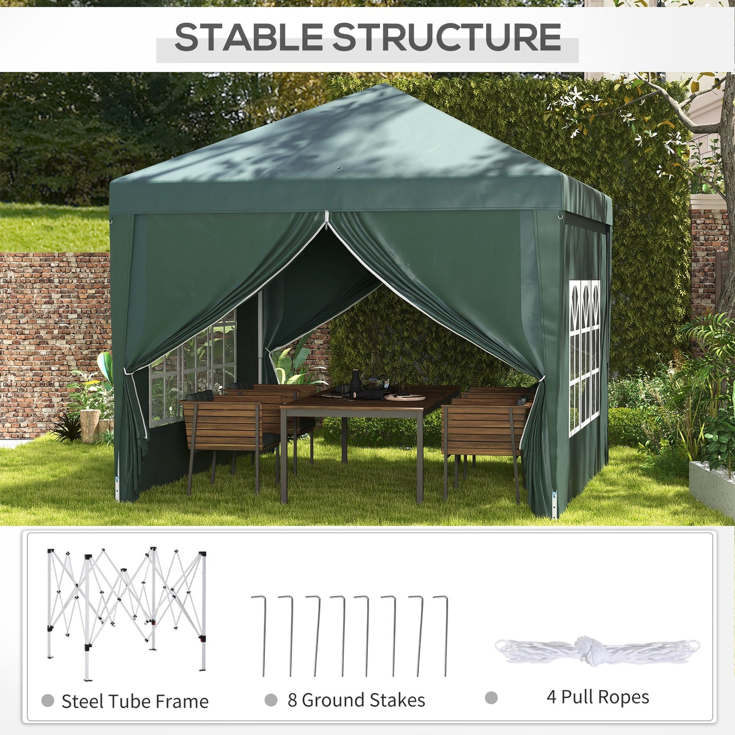 Svvalka 3mx3m Pop Up Gazebo Party Tent Canopy Marquee with Storage Bag Green