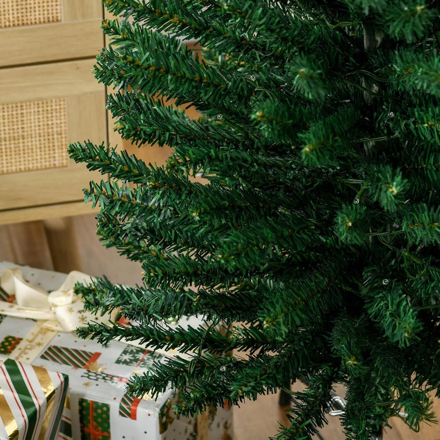 HOMCOM 7.5ft Artificial Pencil Christmas Tree with Colourful Lights, Steel Base