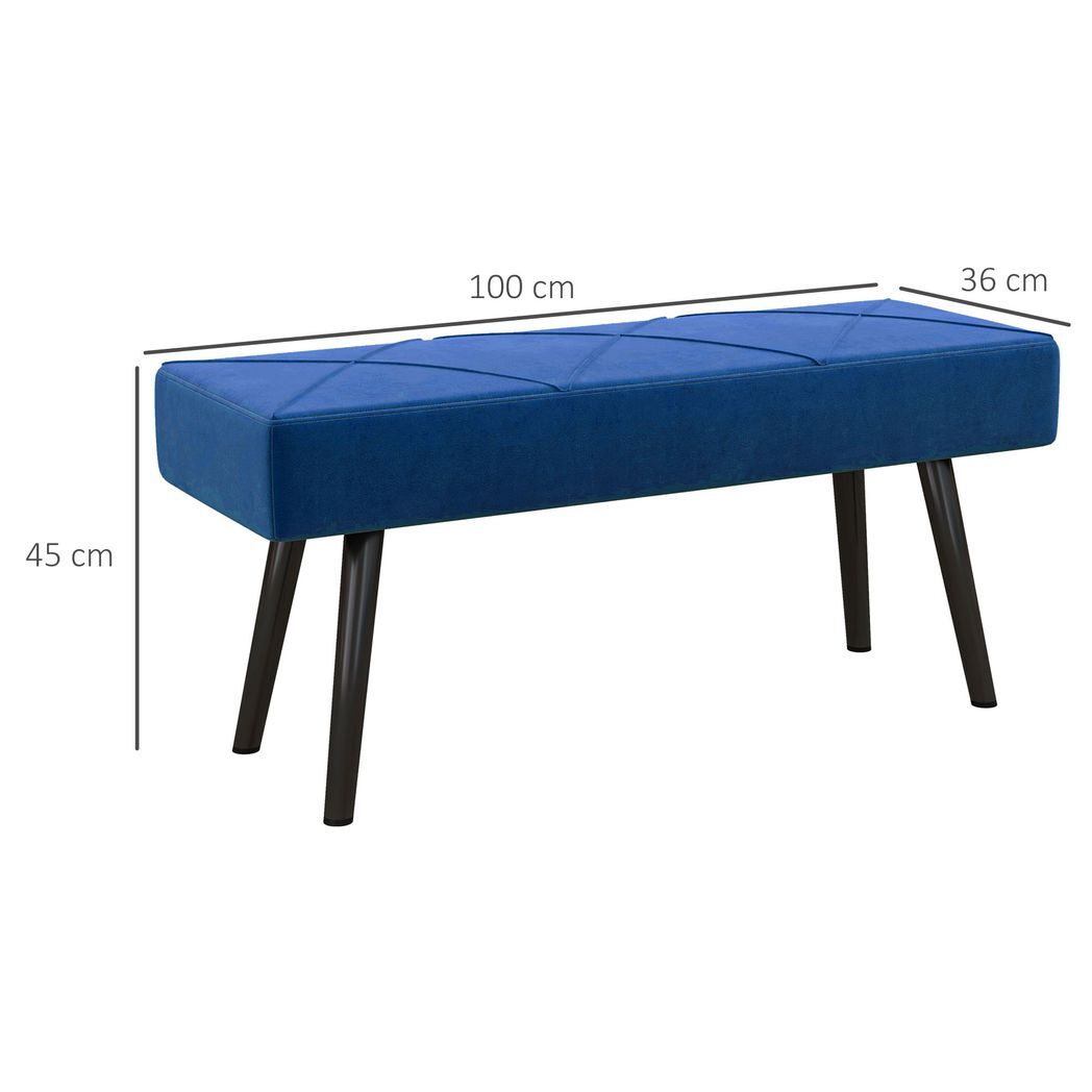 SvvalkaEnd of Bed Bench, Upholstered Hallway Bedroom with Steel Legs, Blue
