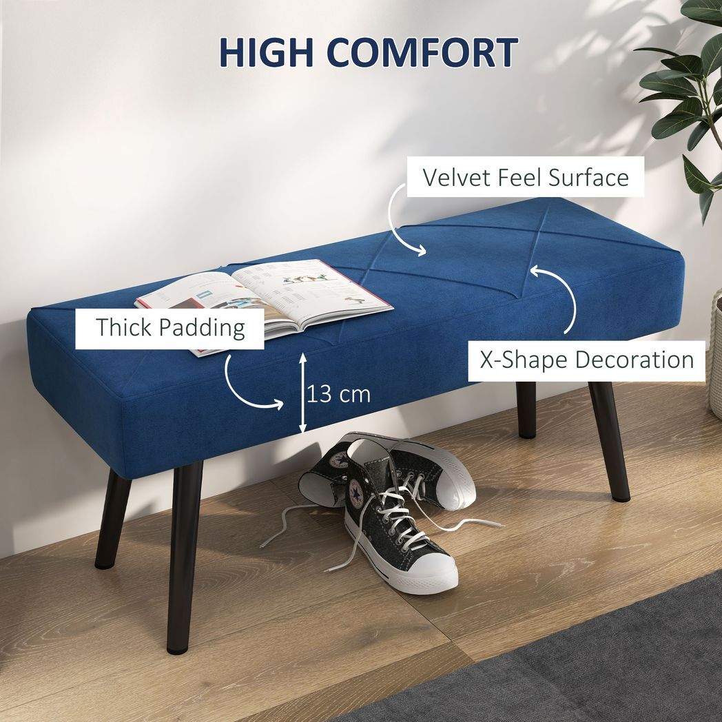 SvvalkaEnd of Bed Bench, Upholstered Hallway Bedroom with Steel Legs, Blue
