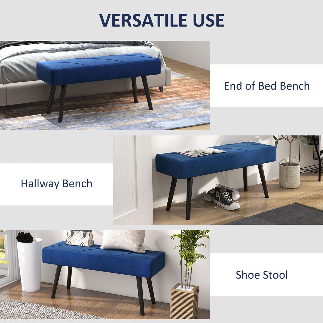 SvvalkaEnd of Bed Bench, Upholstered Hallway Bedroom with Steel Legs, Blue