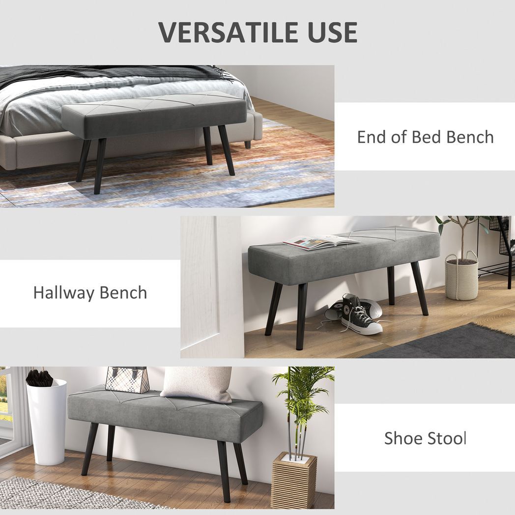 SvvalkaEnd of Bed Bench, Upholstered Hallway Bedroom with Steel Legs, Grey